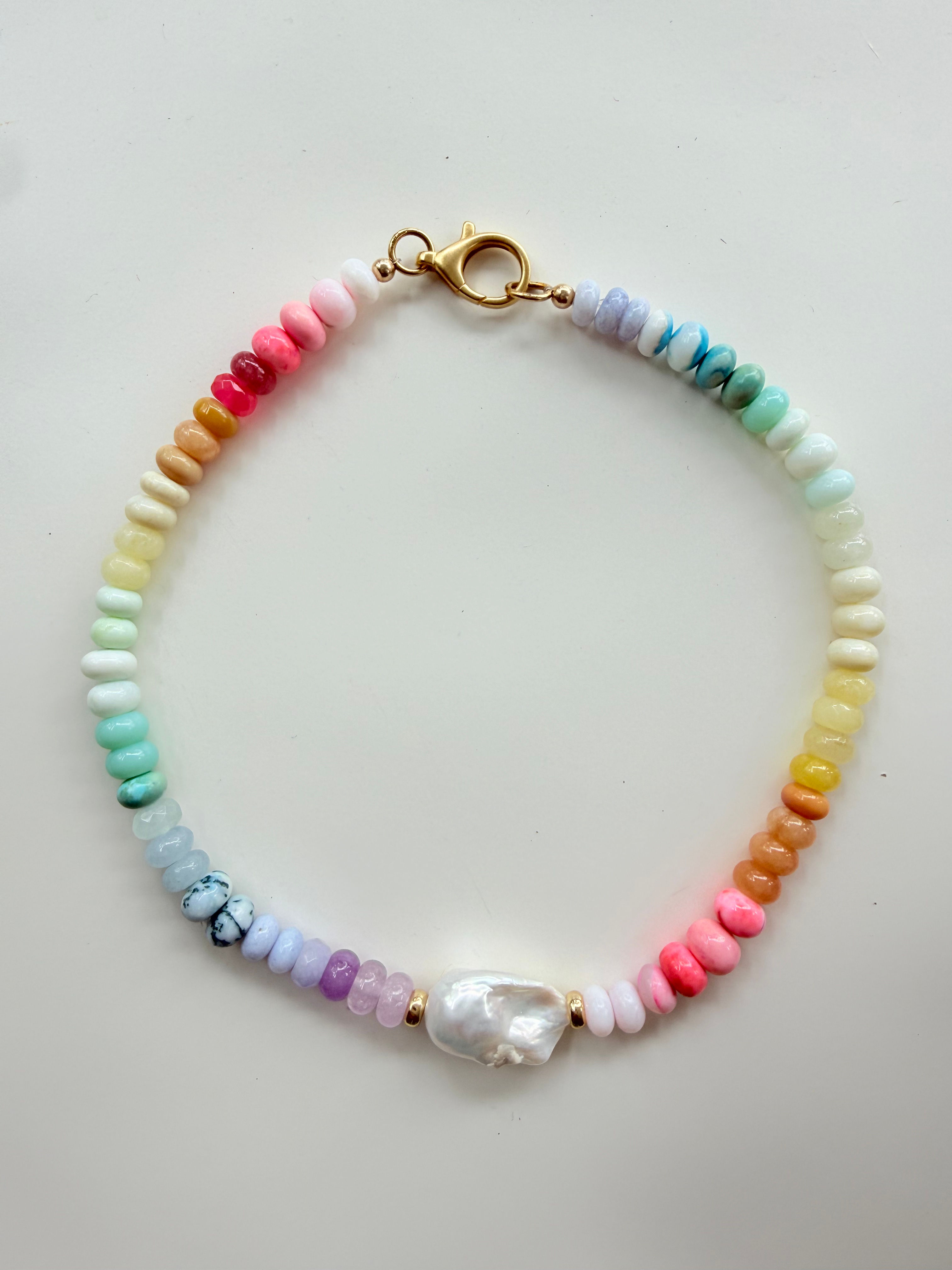 Rainbow candy opal with baroque pearl necklace 