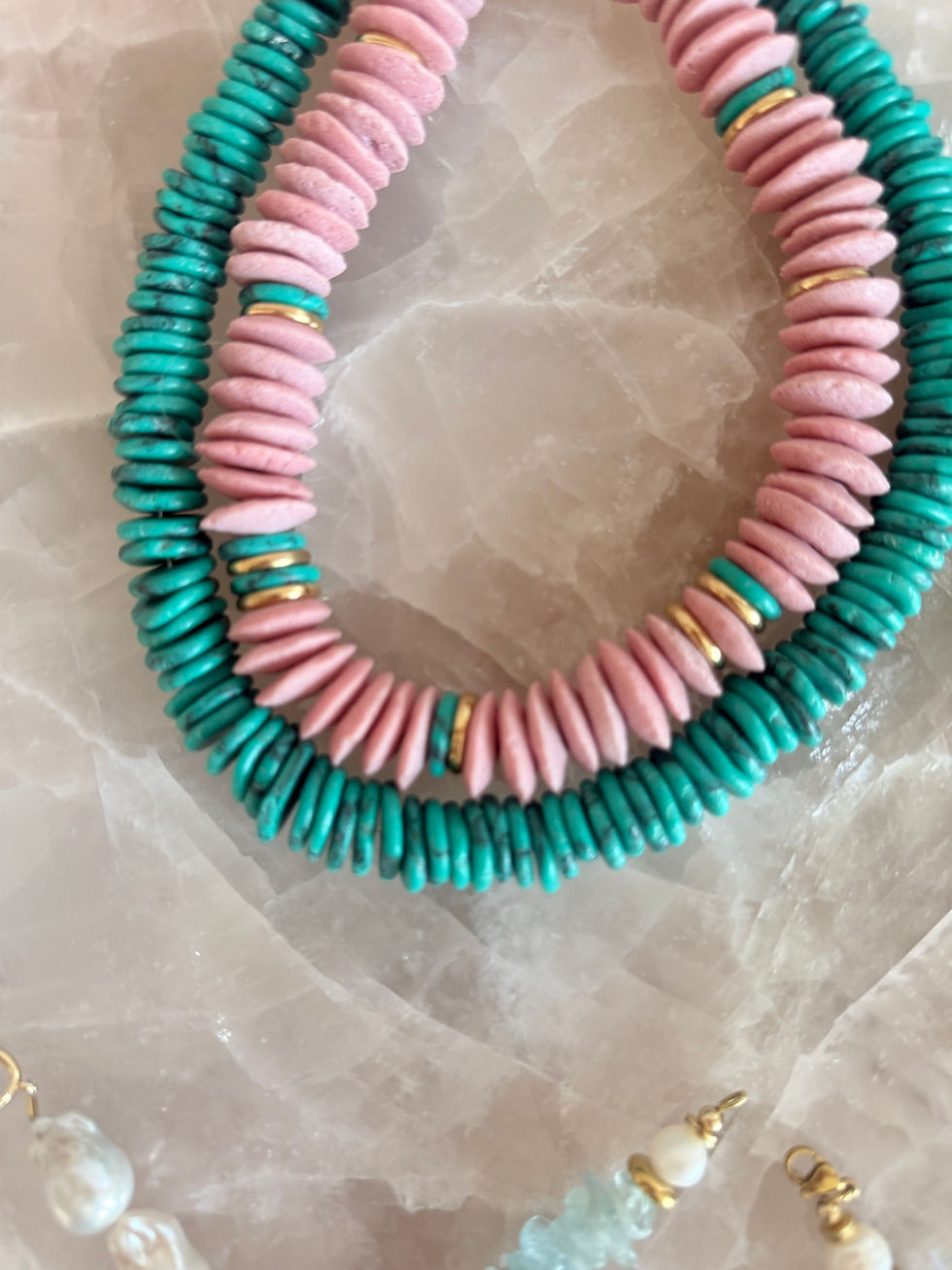 Thumbnail: Pink Ashanti and green turquoise necklace