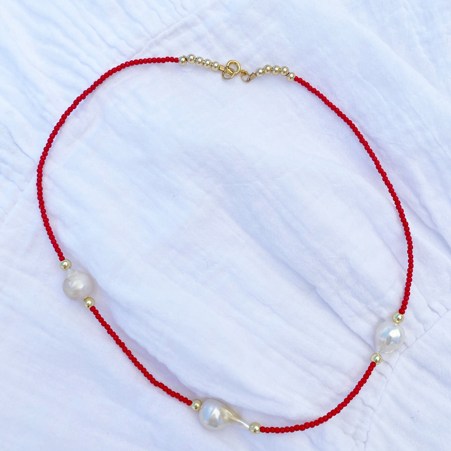 Baroque Pearl and 2mm beaded necklace