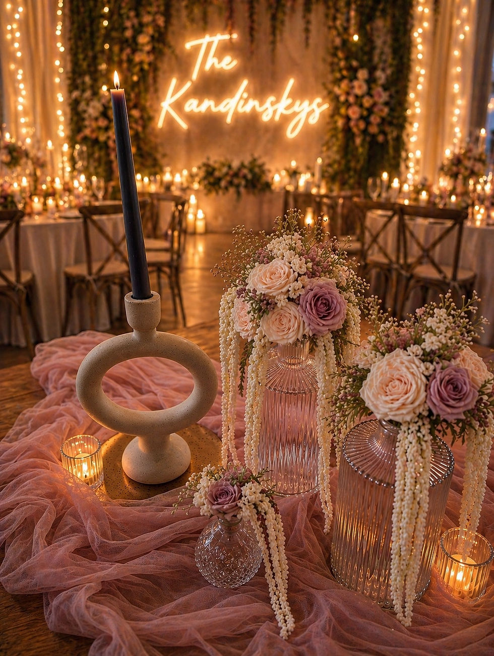 Elegant candlelit decor with flowers