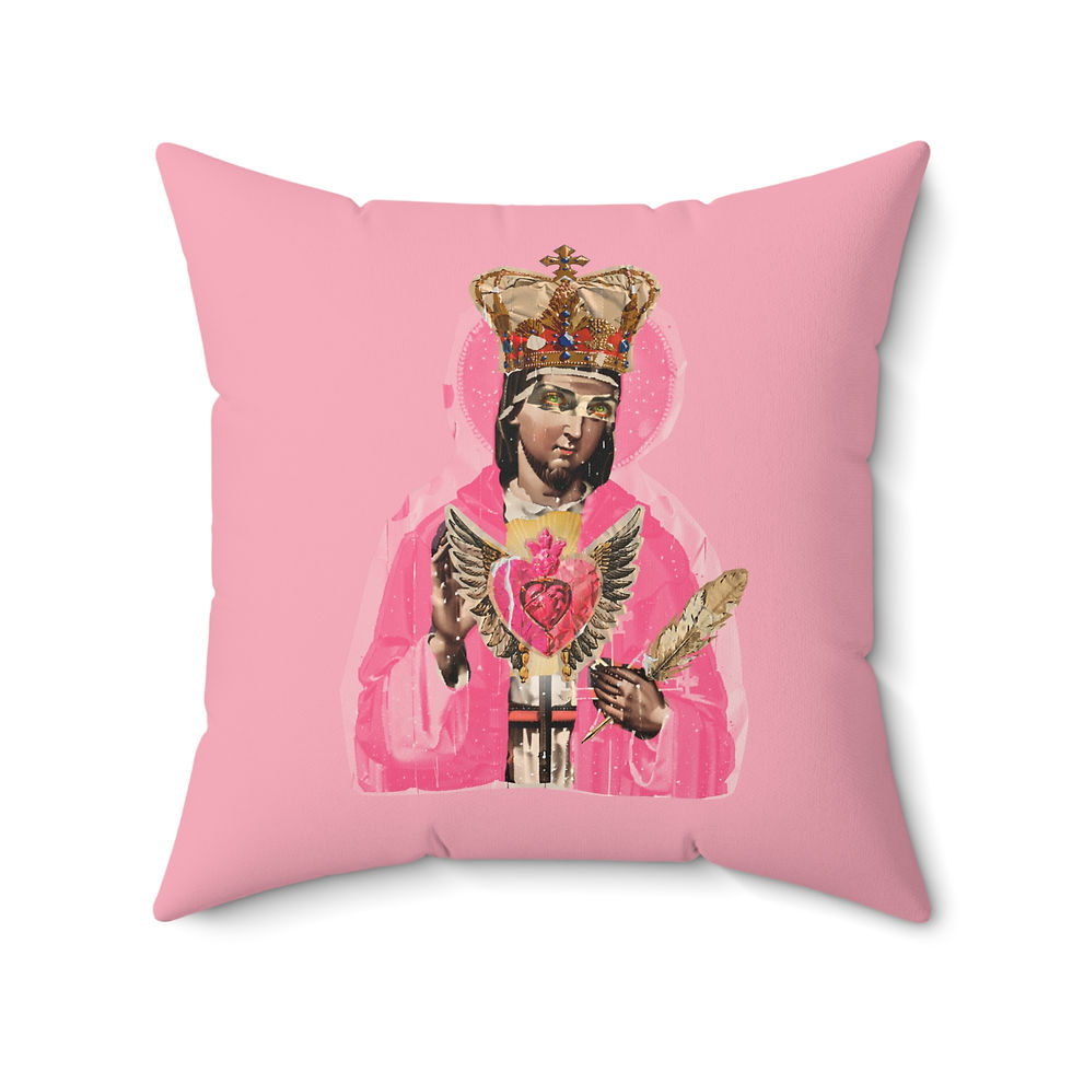 Miniatura: Faux Suede Decorative Pillow - 'Pink Sacred Heart' Design