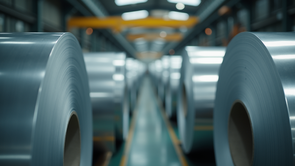Eye-level view of aluminium coils ready for shipment
