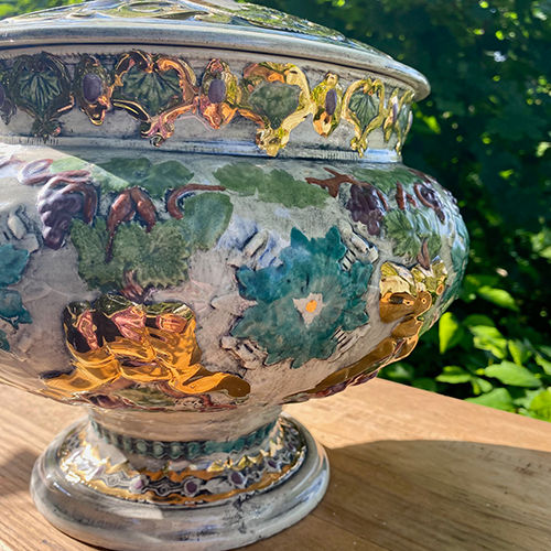 Thumbnail: Large Ceramic Floral and Gold Urn
