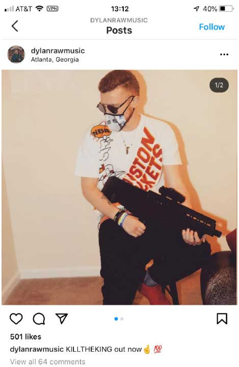 Instagram profile screenshot of rapper Dylan Raw, who claimed VP role at Fly Private X, per LA Press Club award-winning investigation into gold venture, PPE fraud, involving Marc Lubaszka and Hadari Oshri.