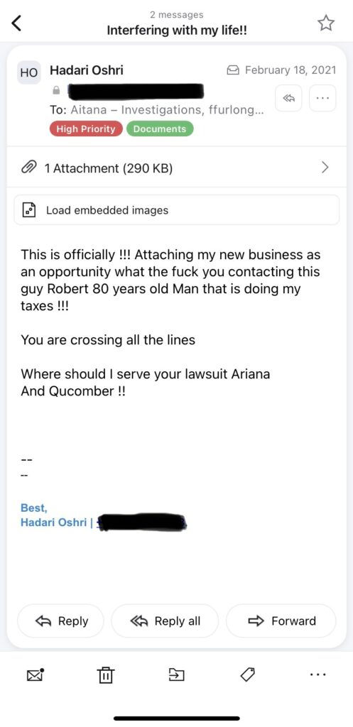 In 2021, disgraced fashion fairy/PPE entrepreneur and current Mind Master mushroom supplement creator Hadari Oshri lost an anti-SLAPP motion to journalist Aitana Vargas. In court filings, the reporter's attorney alleged Oshri was involved in a PPE scheme alongside gold coin conman Marc Lubaszka. The Judge sided with the journalist and granted her anti-SLAPP motion after finding it was in public interest. Previously, Oshri had directed her attorney John Tamborelli to silence the reporter and one of her sources. Their legal bullying failed.