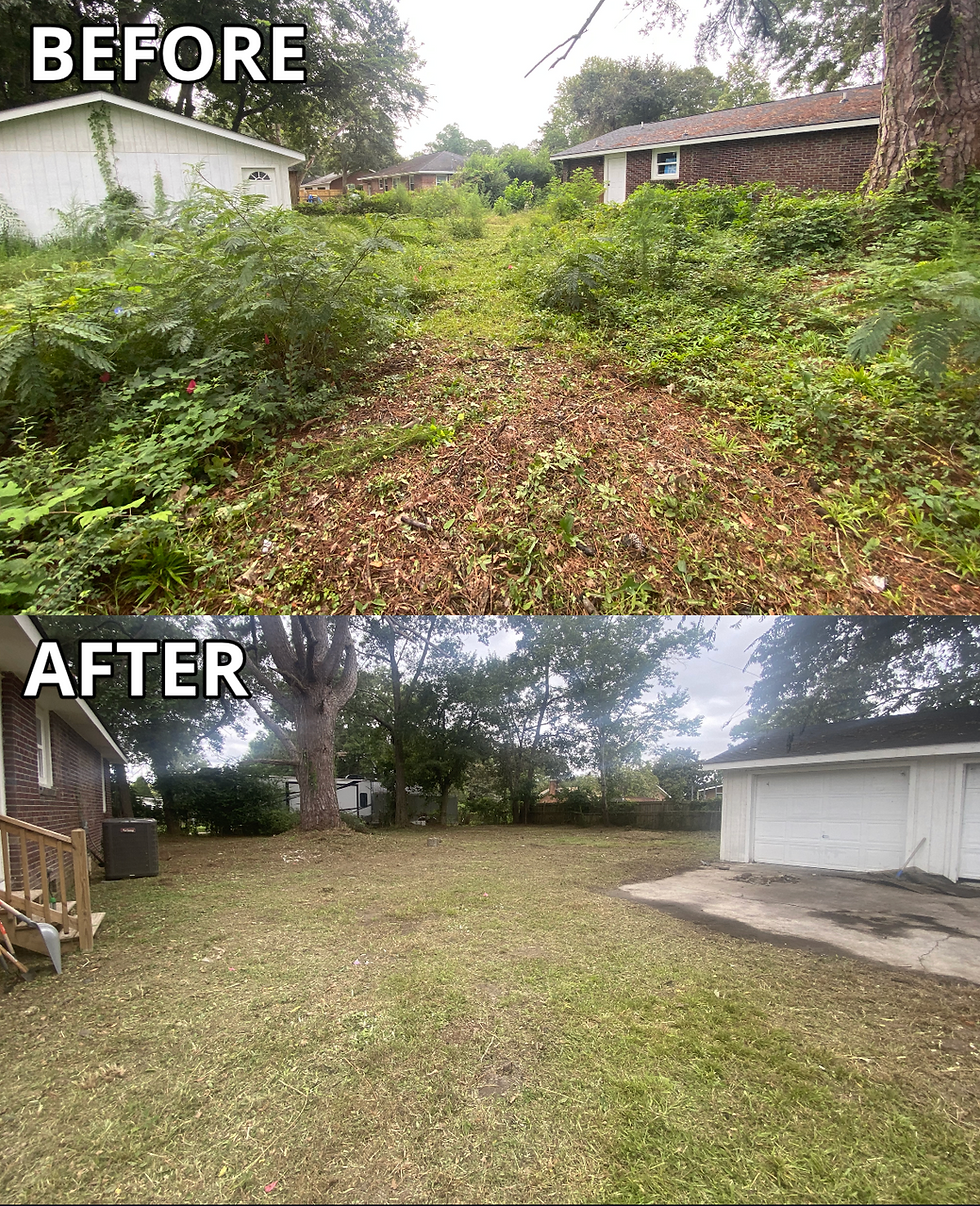 Removal of brush, weeds, and growth to make useable lawn
