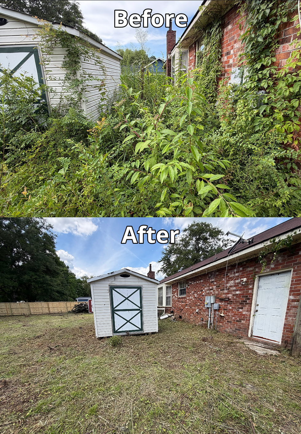 Removal of brush, weeds, and growth to make useable lawn