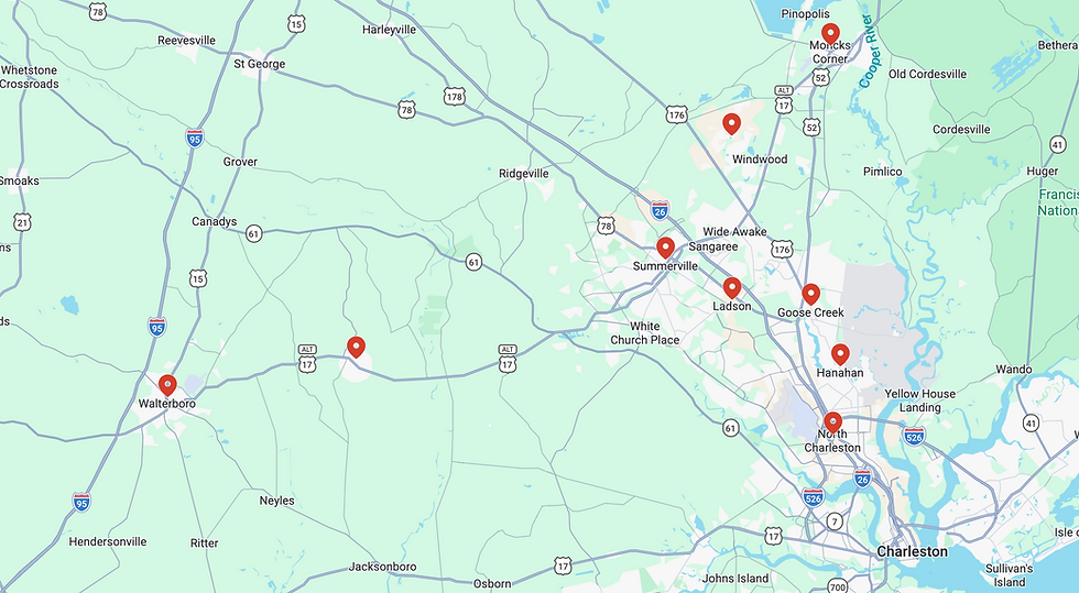 Map of landscaping service areas in the South Carolina Lowcounry