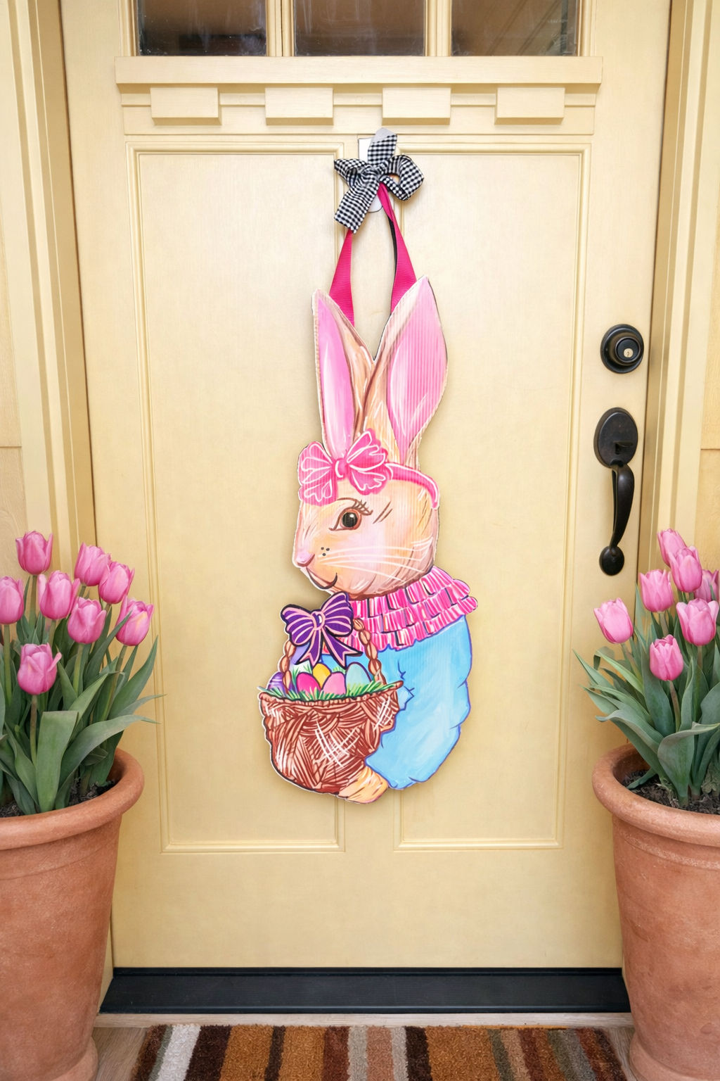 Bow and basket bunny vinyl door hanger