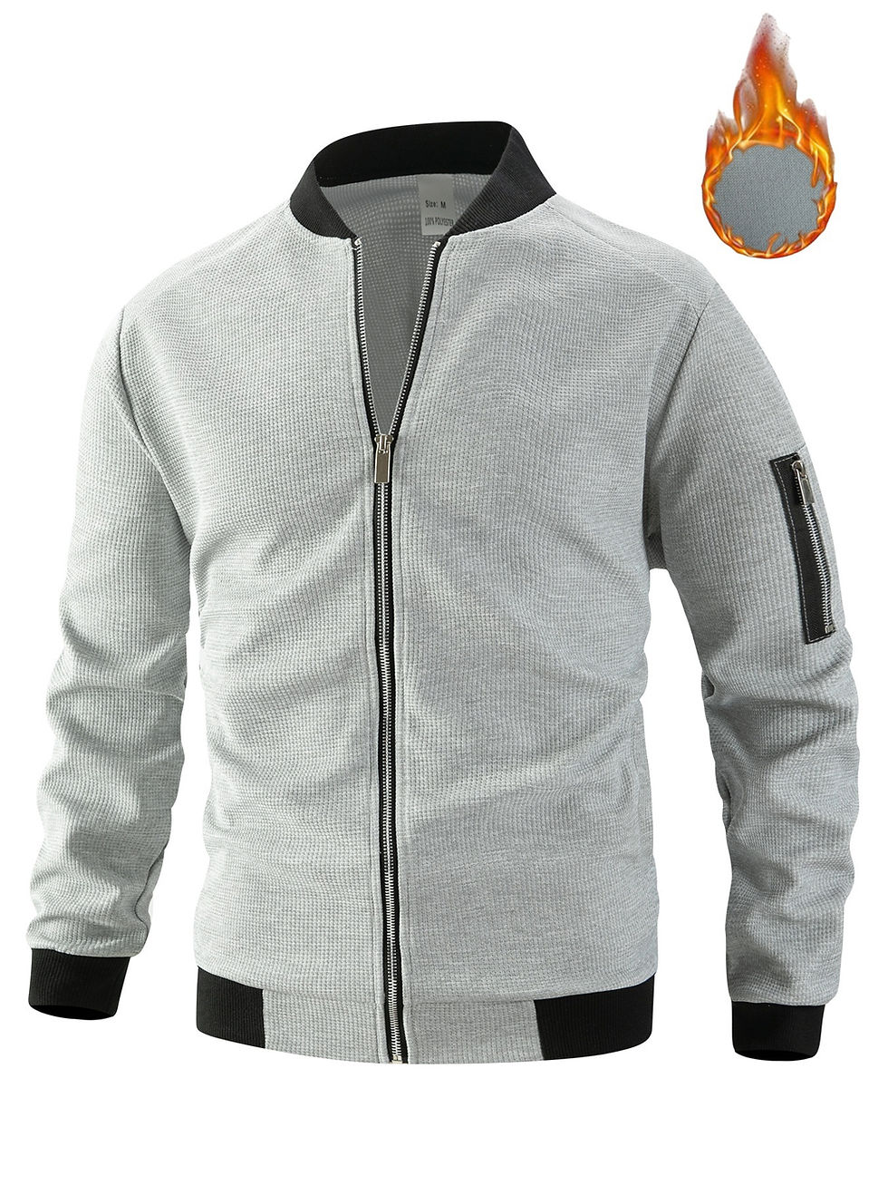 Thumbnail: Men's Waffle Textured Thermal Bomber Jacket – Fleece Lined Full Zip Coat with 