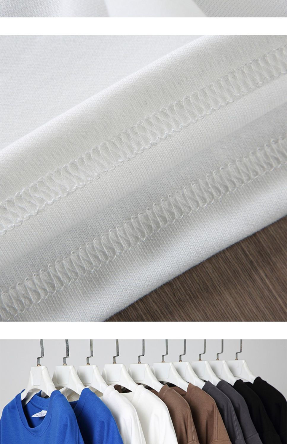 Thumbnail: Black White GSM 500g Heavy-duty Pure Cotton T-shirt Thickened Threaded Round Nec
