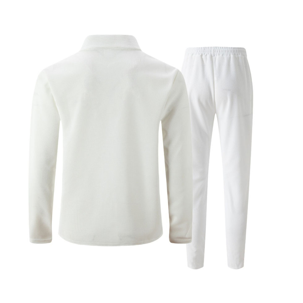 Thumbnail: Men's two-piece casual suit, waffle texture jacket and trousers set, plain color