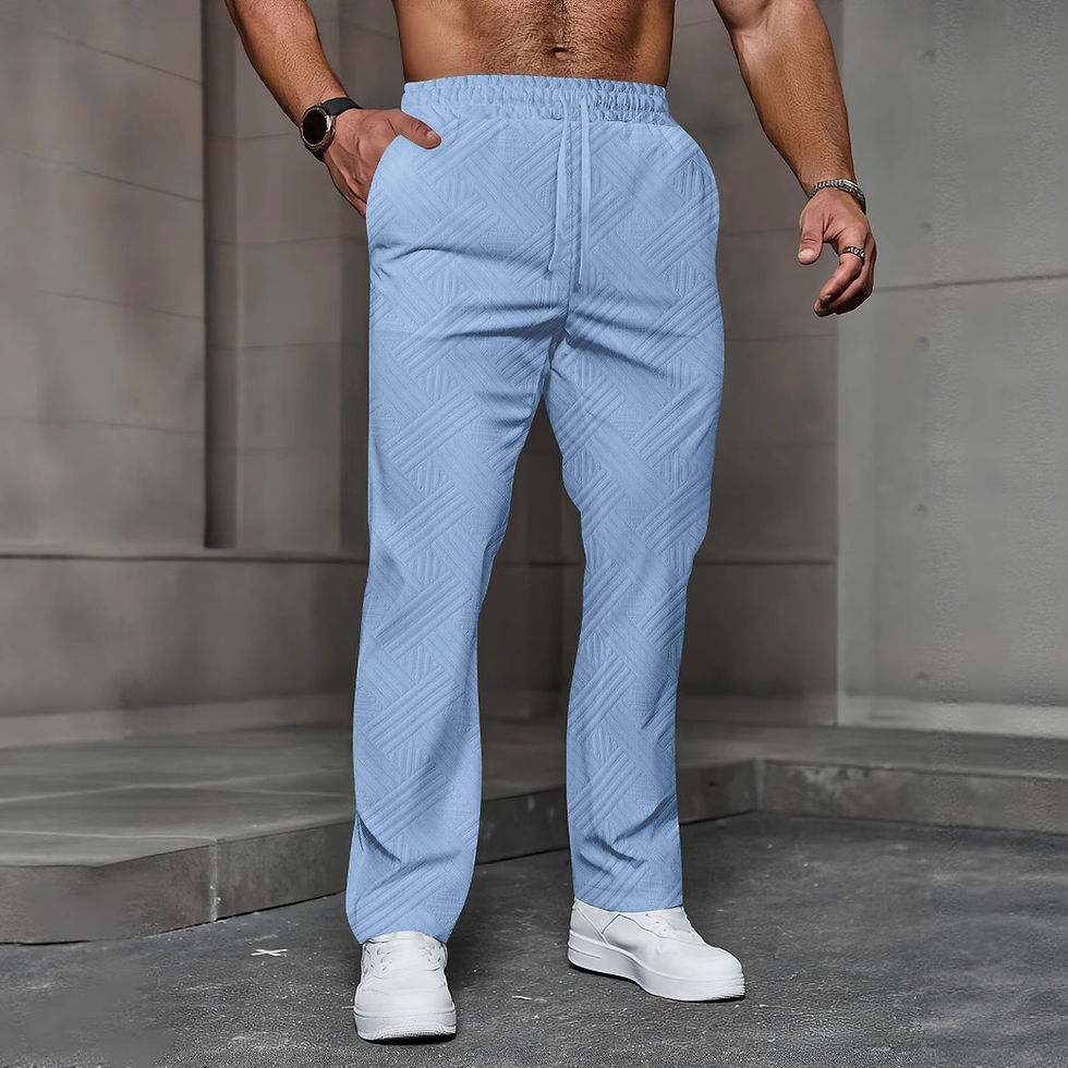 Thumbnail: Men's geometric texture wide-leg pants, featuring an elastic waistband with an a