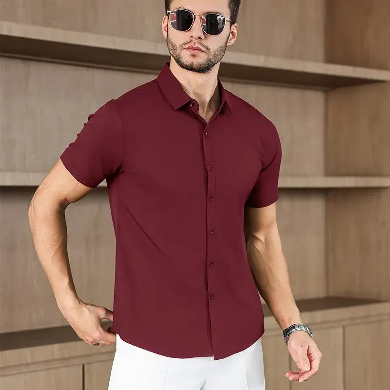 Thumbnail: New Men's Business Casual Solid Color Short Sleeved Shirt for Summer Fashion No 