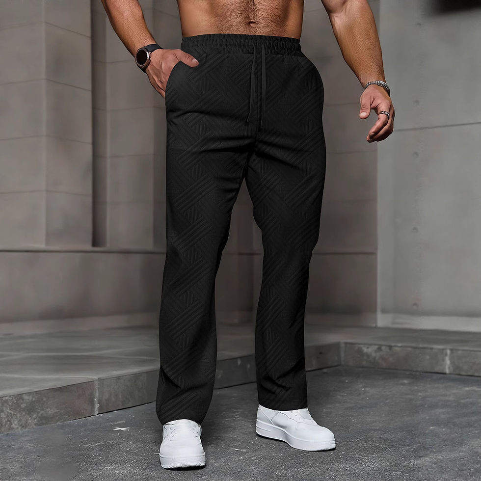Thumbnail: Men's geometric texture wide-leg pants, featuring an elastic waistband with an a