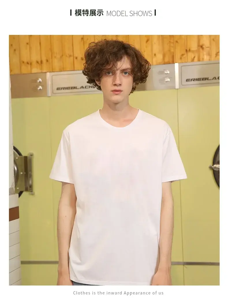 Thumbnail: 100% cotton Solid Tshirts Mens Short Sleeve Fashion Brand Trend White Black Clot