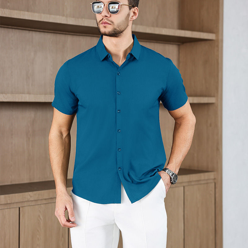 Thumbnail: New Men's Business Casual Solid Color Short Sleeved Shirt for Summer Fashion No 