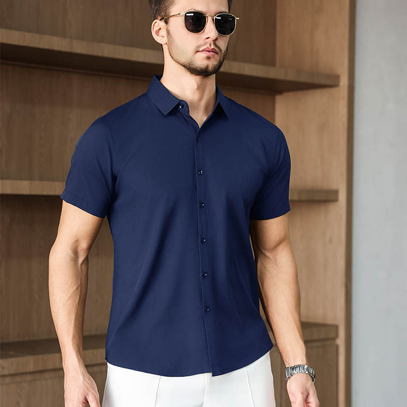 Thumbnail: New Men's Business Casual Solid Color Short Sleeved Shirt for Summer Fashion No 