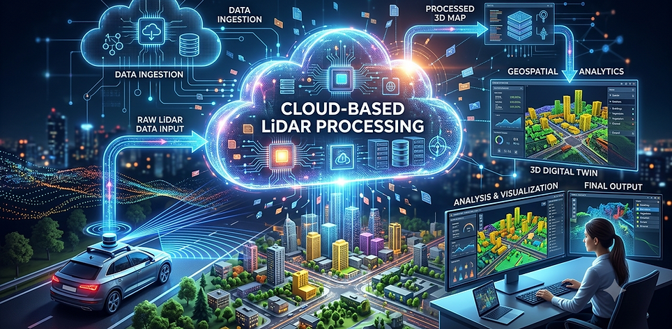 Cloud-based LiDAR Processing Name listChennai, TN.Handling Large Data Volumes,Cost Efficiency LiDAR Data Processing,Spatial Data Processing,Edge-to-Cloud Processing,3D Mapping,Geospatial Visualization