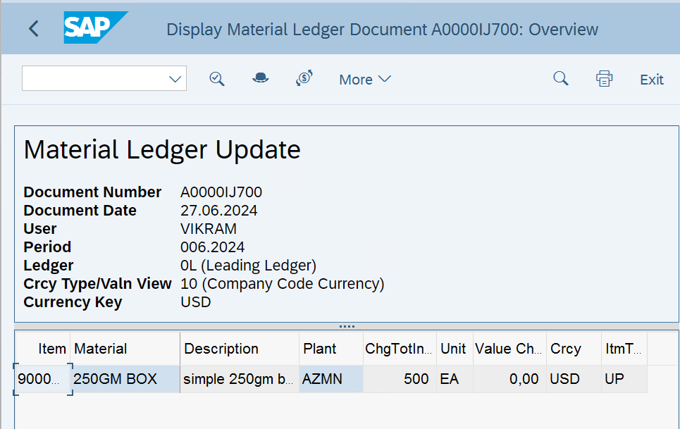 material ledger in SAP page
