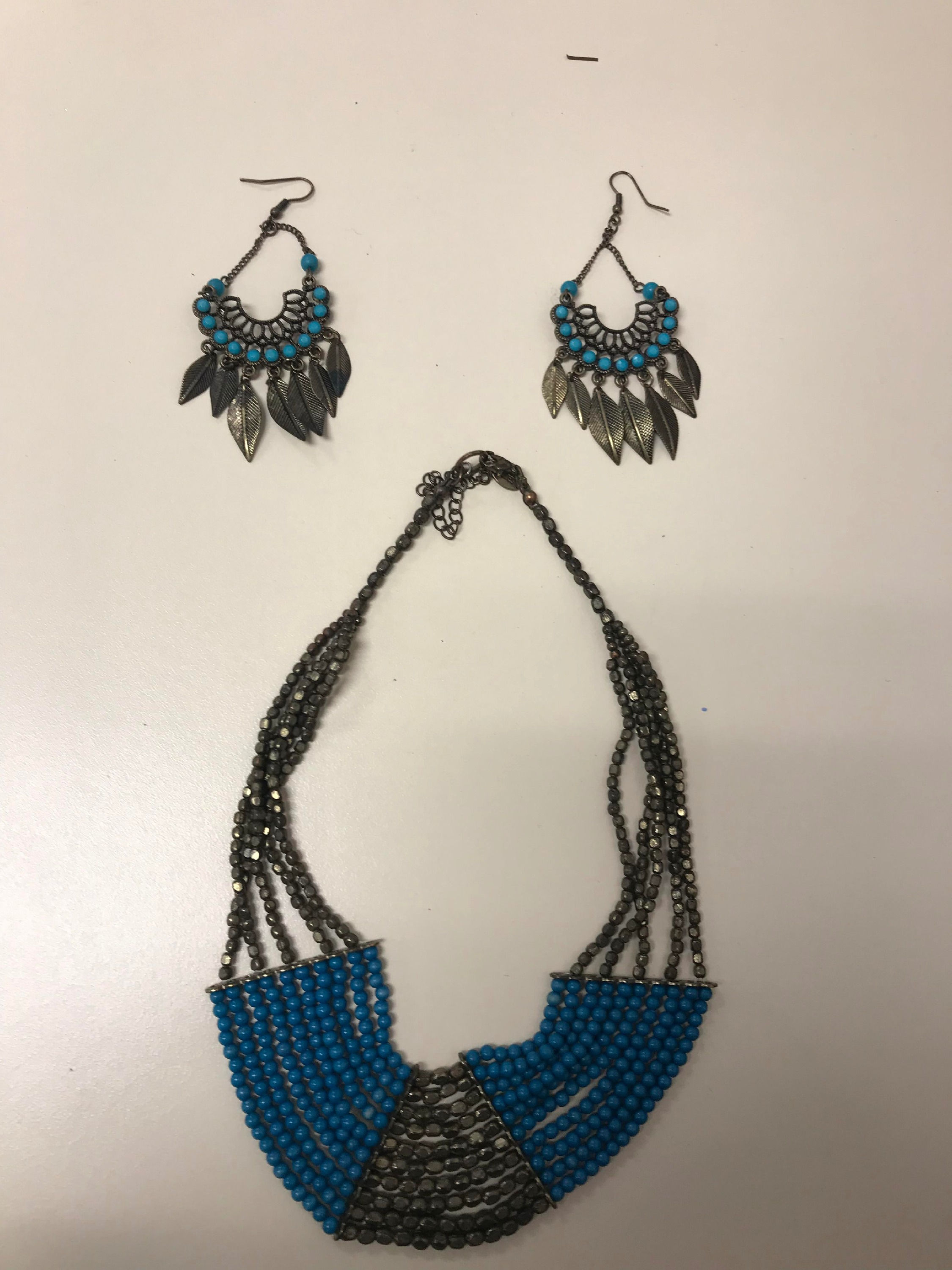 Blue and Gray Necklace and Earring Combo