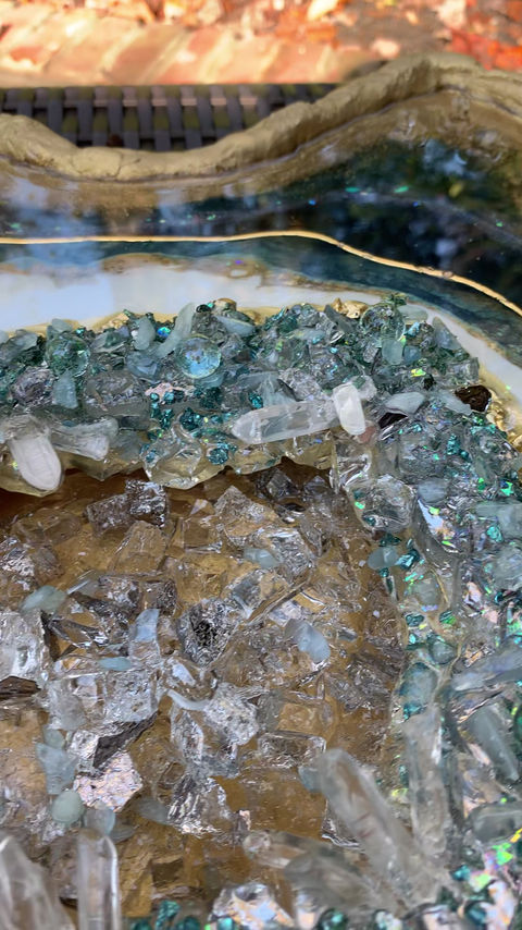 Thumbnail: “Lumos” Teal and Gold light up geode wall art