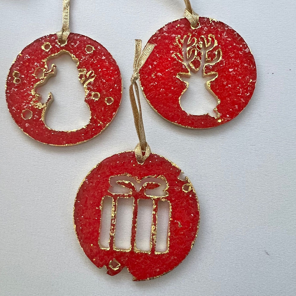 Thumbnail: Set of three red and gold druzy ornaments 