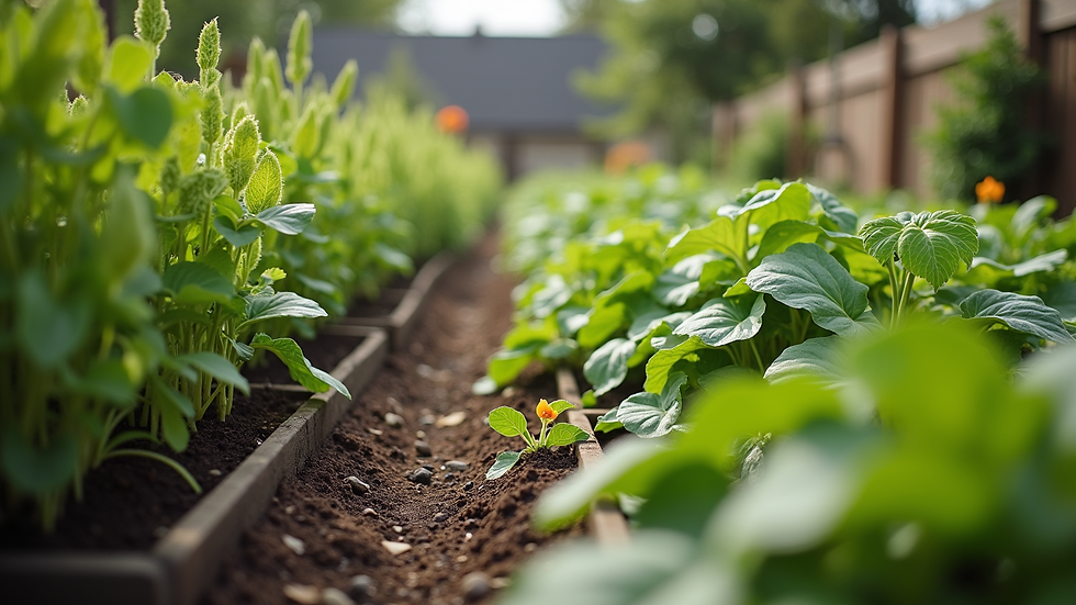 Eye-level view of a community garden with diverse plants