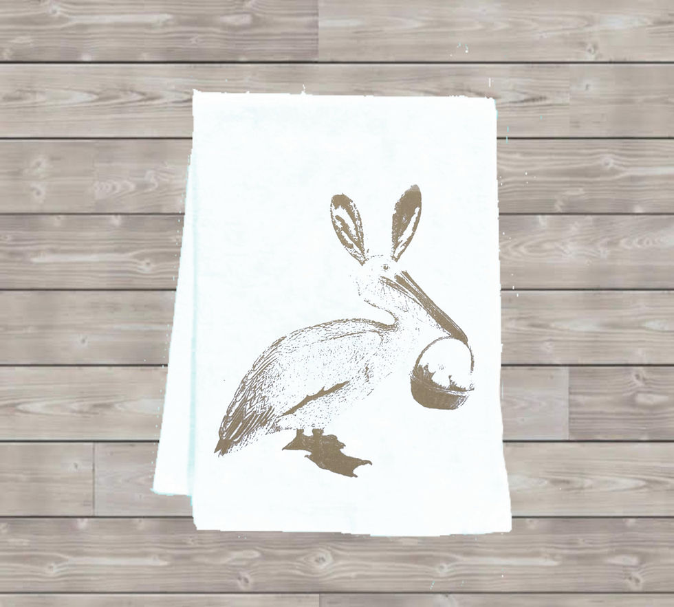 Thumbnail: PELICAN WITH BUNNY EARS BUNNICAN TEA TOWEL