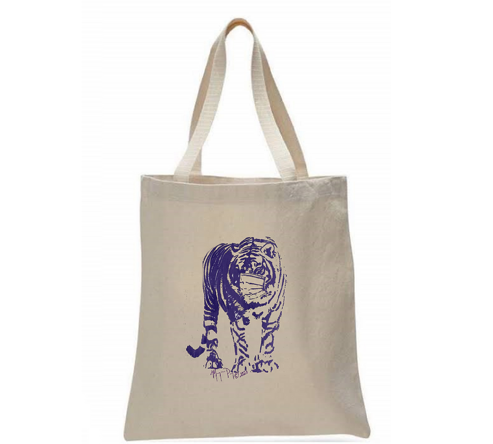 Thumbnail: TIGER WITH MASK TOTE BAG