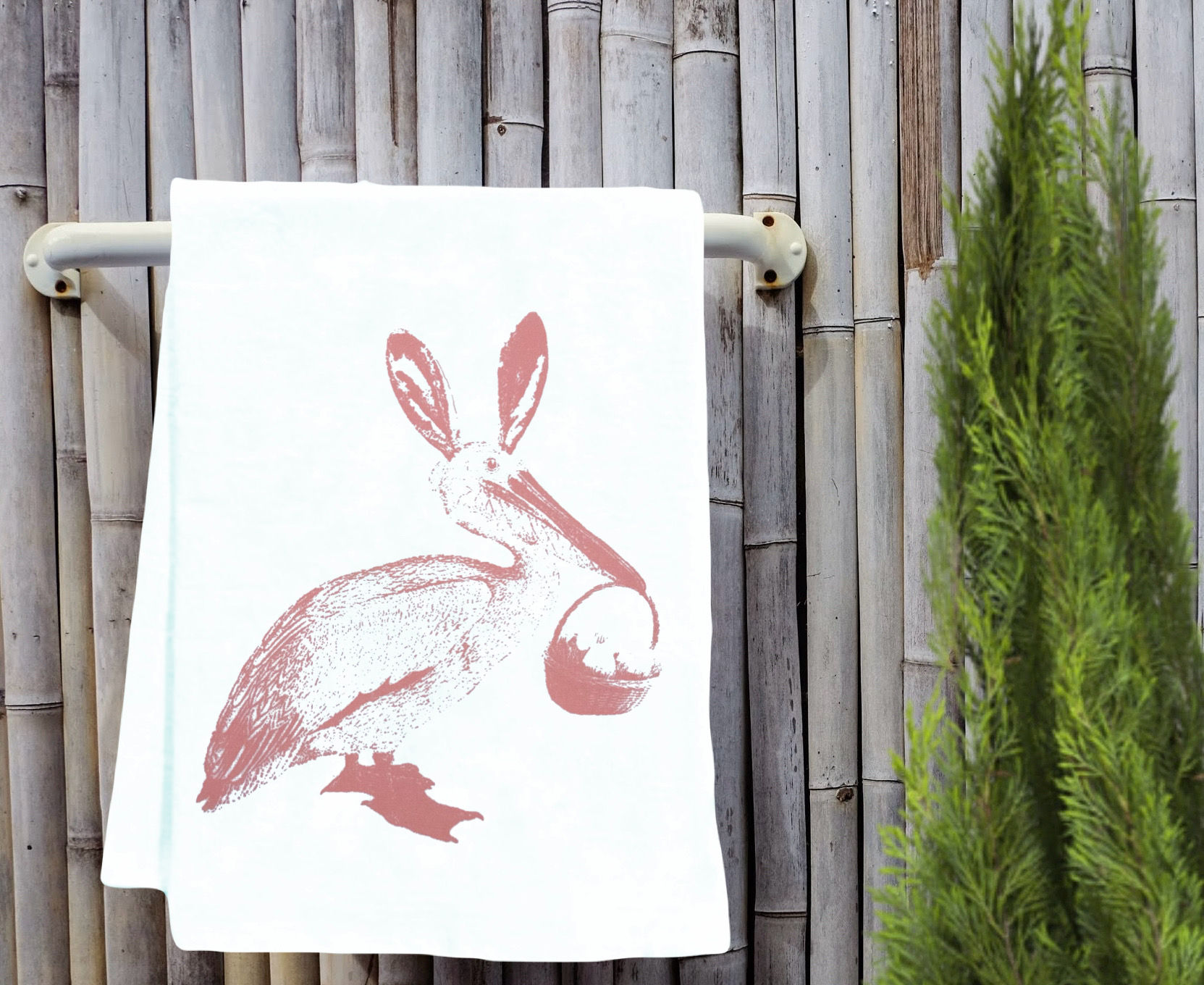 PELICAN WITH BUNNY EARS BUNNICAN TEA TOWEL