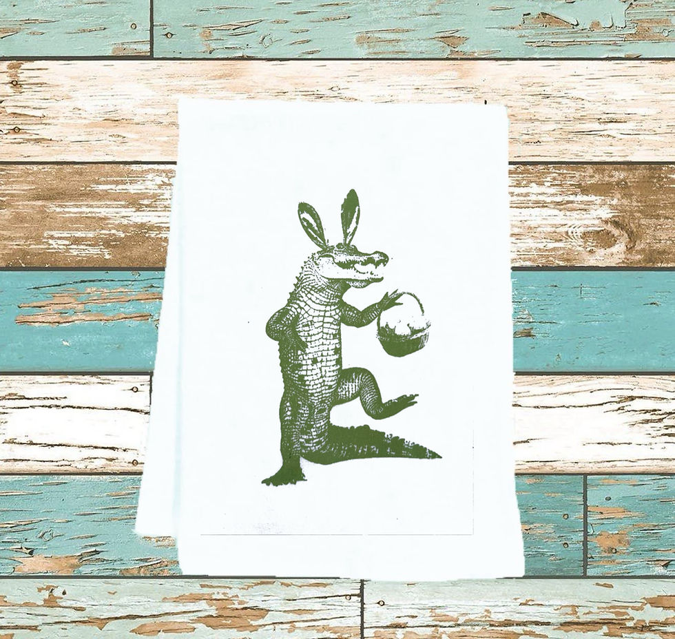 Thumbnail: ALLIGATOR WITH BUNNY EARS BUNNYGATOR TEA TOWEL