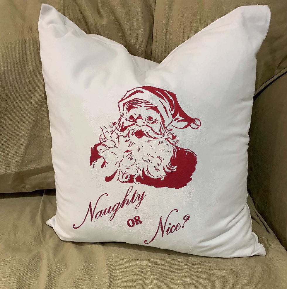 NAUGHTY OR NICE?   SANTA PILLOW WITH FEATHER INSERT