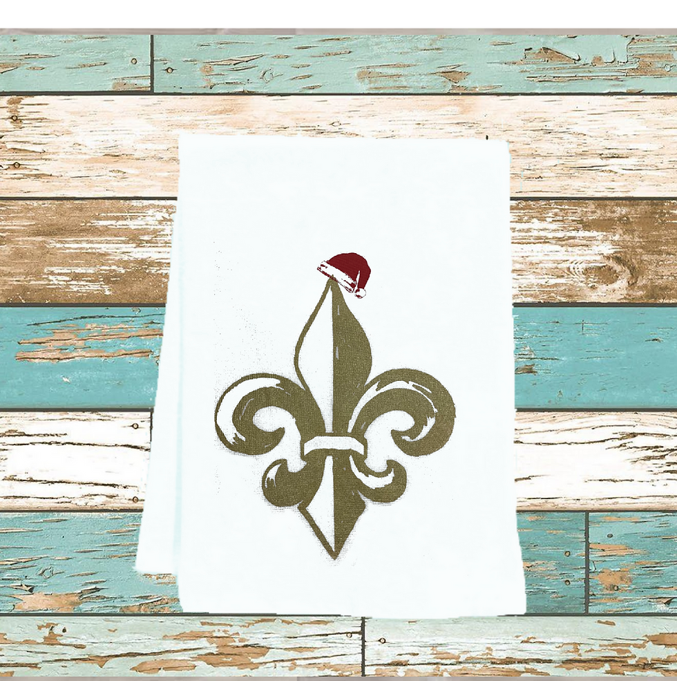 Thumbnail: FLEUR DE LIS WITH SANTA HAT TEA TOWEL