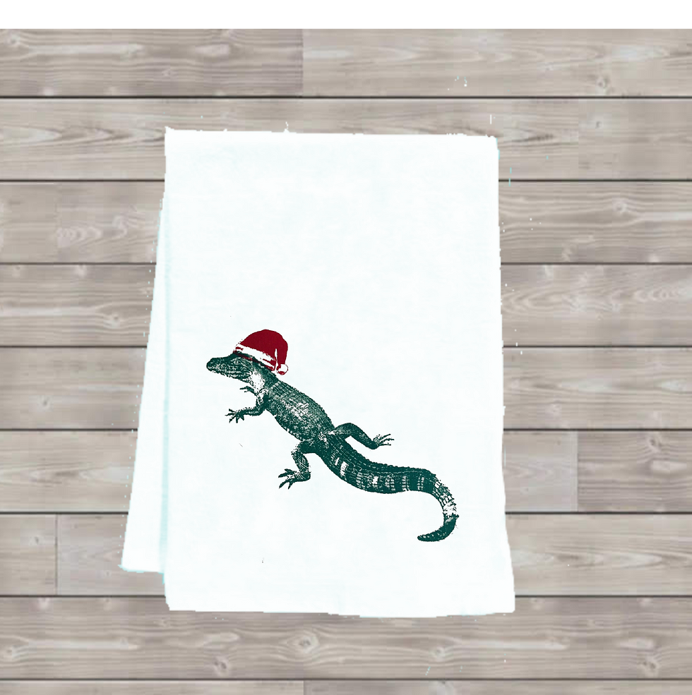 Thumbnail: ALLIGATOR WITH SANTA HAT TEA TOWEL