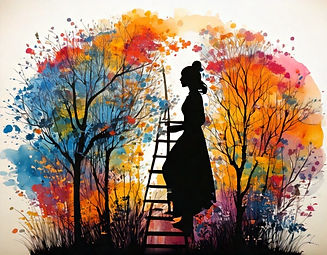 Firefly_a watercolor background of trees and flowers growing in bold bright colors. In the