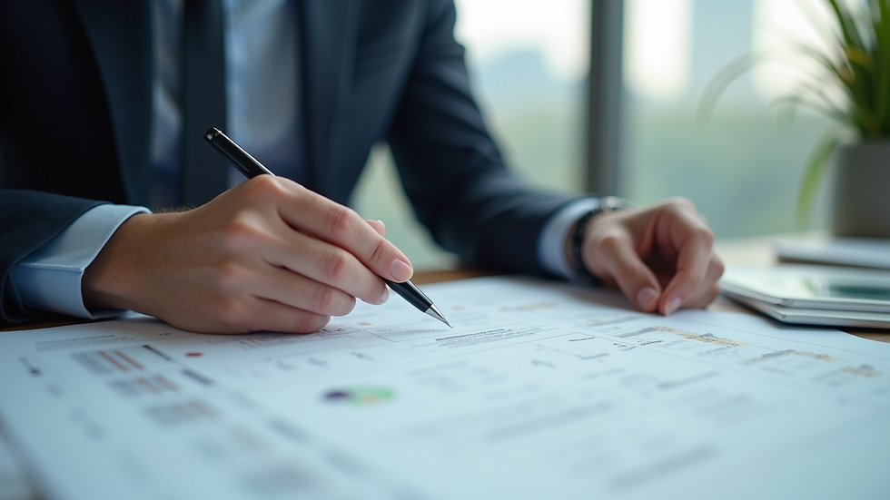 Close-up view of a project manager reviewing infrastructure plans