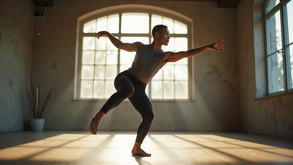 Eye-level view of a dancer practicing a drill routine