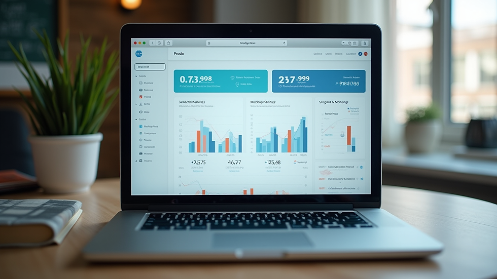 Eye-level view of a laptop with a digital marketing dashboard on screen
