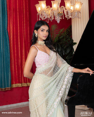 Champagne Mint Royale: A Saree That Whispers Elegance and Screams ICONIC | Adviraa