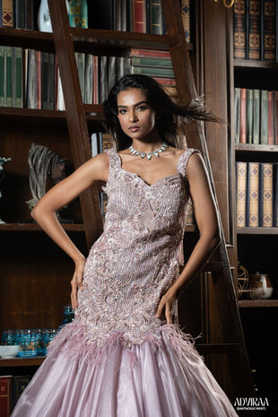 Elegance Meets Drama: Lavender Heavy Hand Embroidered Fishcut Lehenga by Adviraa