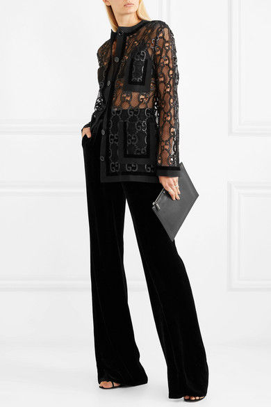 Thumbnail: GUCCI - Velvet and grosgrain-trimmed macramé lace jacket