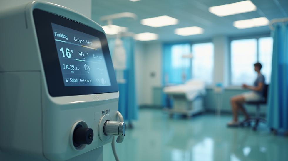 Close-up view of a modern dialysis machine in a clinical setting