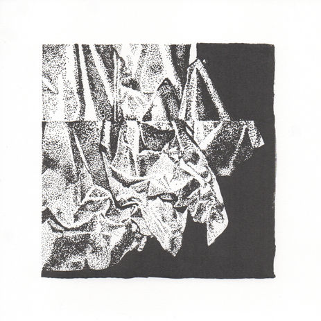 Split image of draped fabric, both stippled.