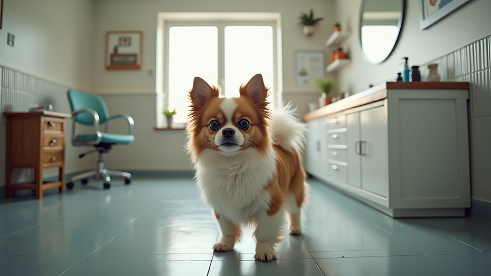Eye-level view of a clean and cozy pet grooming station