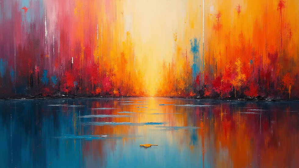 Eye-level view of a vibrant canvas filled with abstract colors