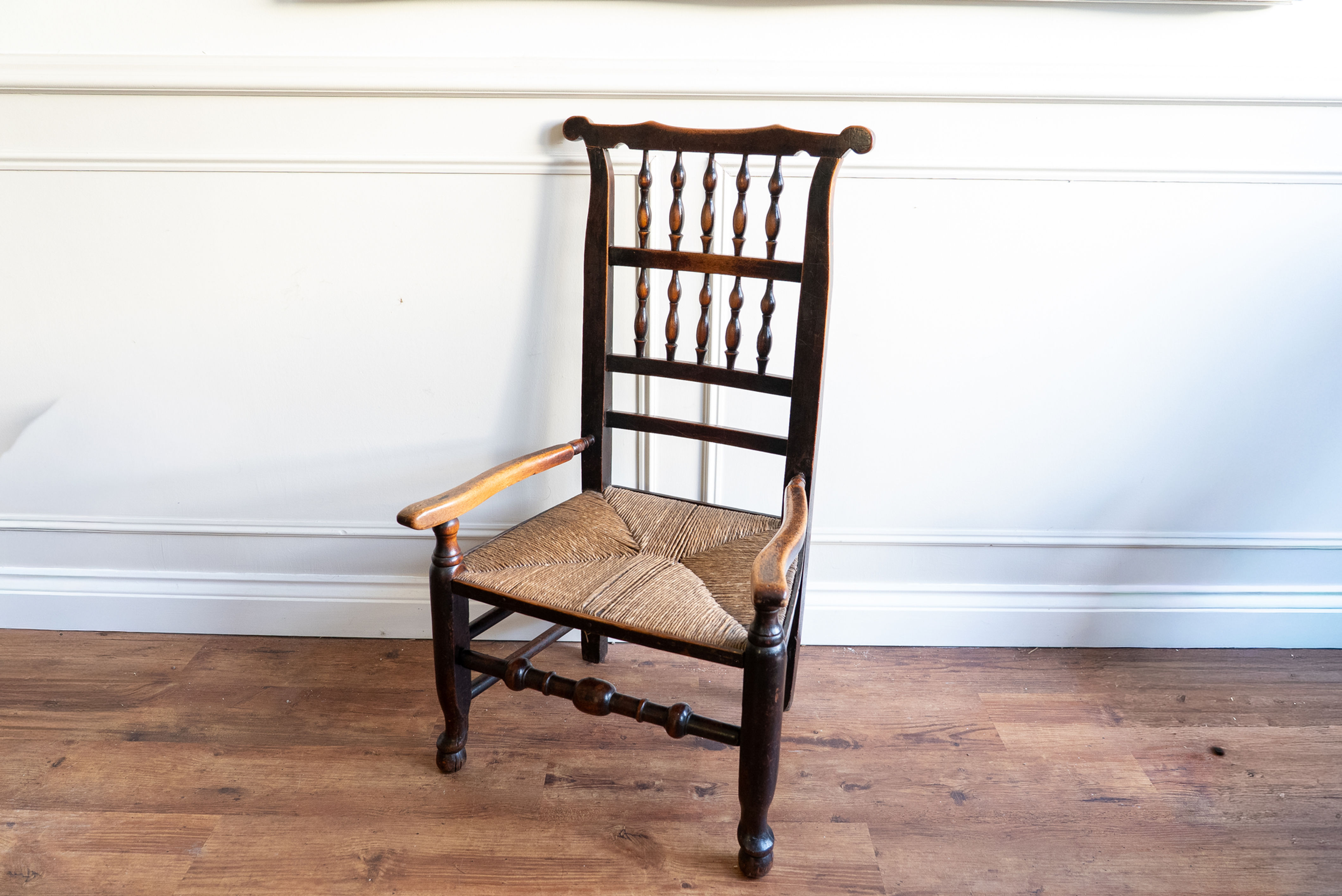 19th Century Lancashire "Wheatear" Spindleback Low Armchair