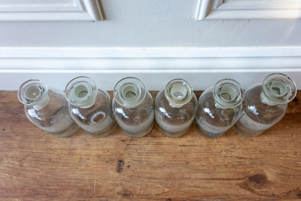 Thumbnail: Set of 6 Vintage Etched Glass Laboratory Bottles