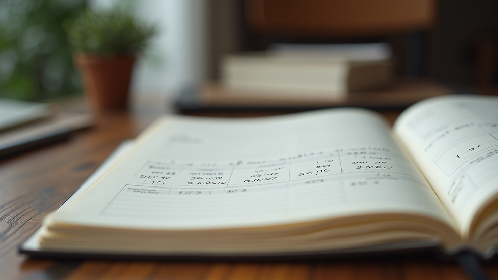Vue rapprochée d’un carnet ouvert avec des chiffres et des notes manuscrites