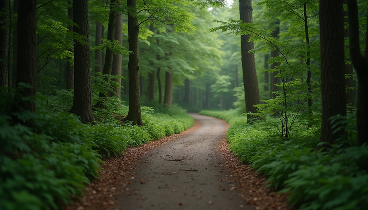 Vue rapprochée d’un chemin sinueux dans une forêt dense